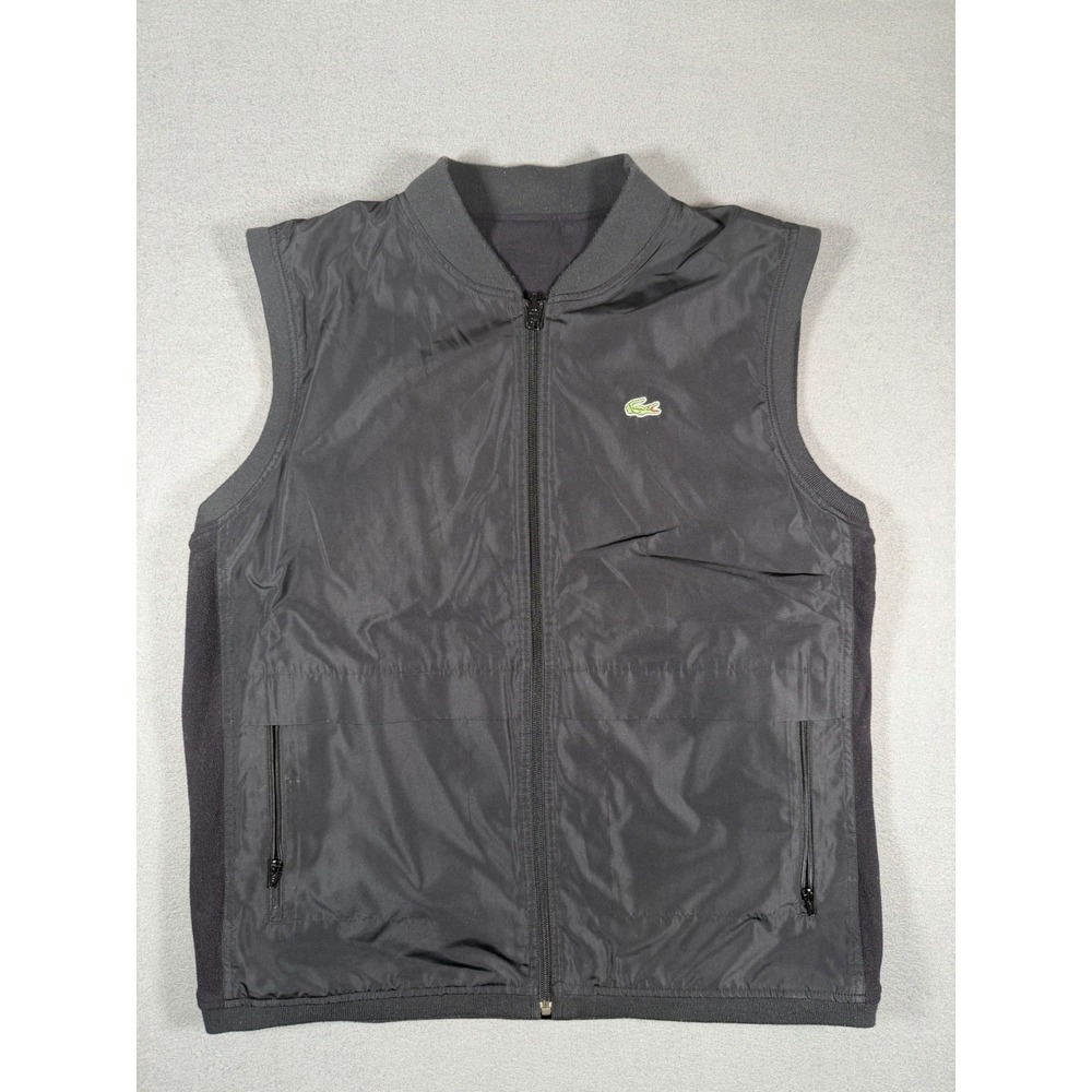 Lacoste Mens Reversible Fleece Vest Gray Sport Golf Jacket Gilet Size L 23.5x29